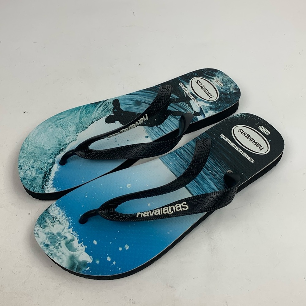 Havaianas flip flop sandals Black Blue Size 11/12 Surfer Beach Thong Toe